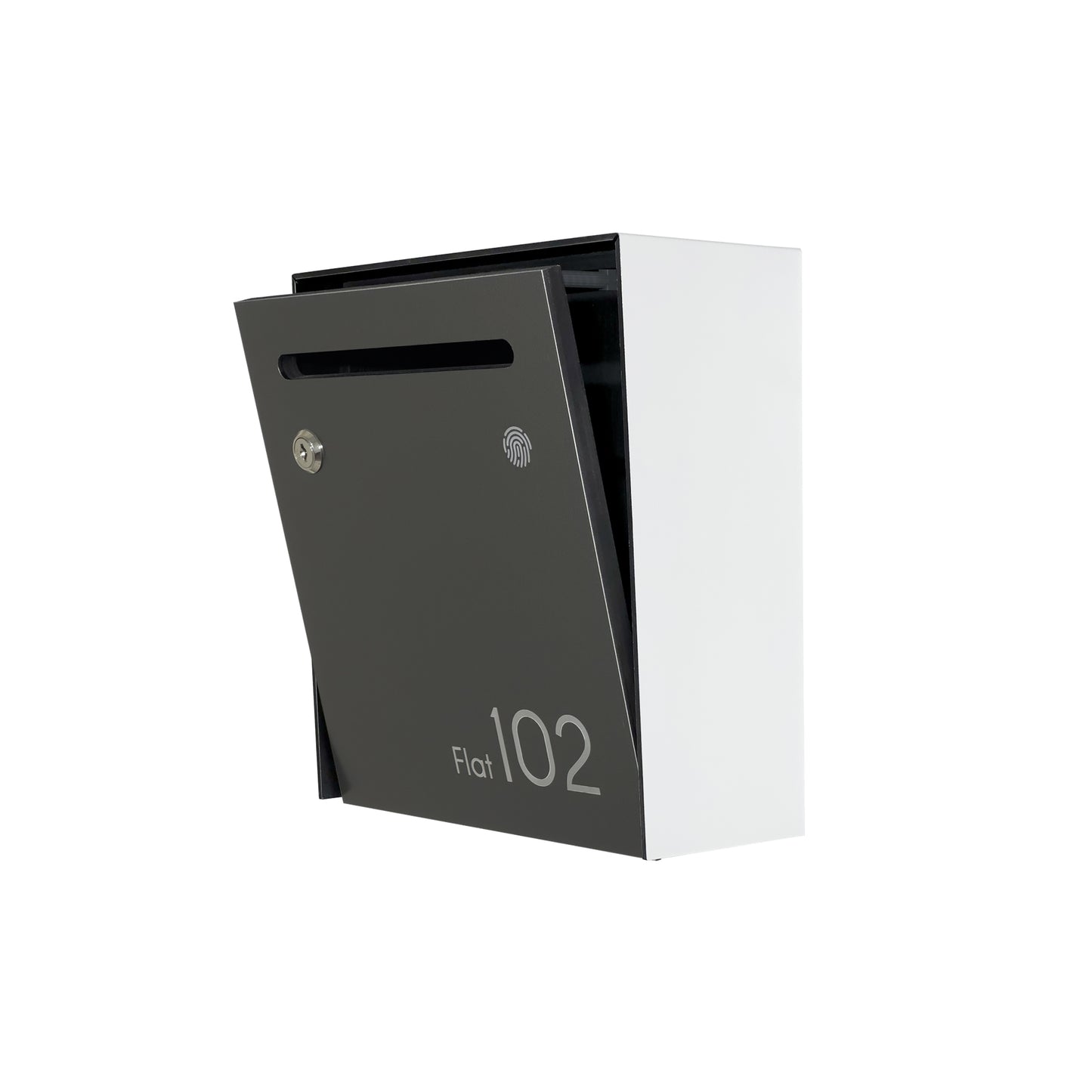 Small Apartment Mailbox - Minimalist White/Metallic Gray Wall Mounted Modern Stylish Letterbox with Engraved Personalization