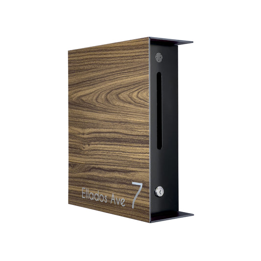 Walnut/Black Minimalist Mailbox - Modern Stylish Letterbox for Home and Office with Engraved Personalization