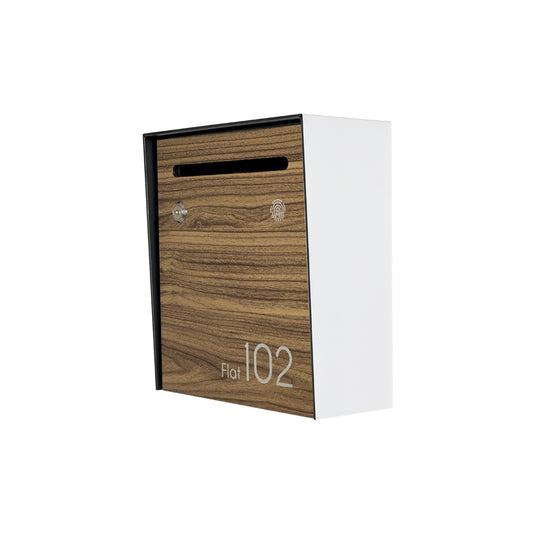 Small Apartment Mailbox - Minimalist White/Walnut Wall Mounted Modern Stylish Letterbox with Engraved Personalization