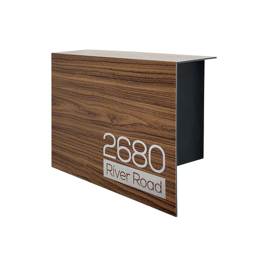 Elegant Minimalist Walnut/Black Aluminium Mailbox - Durable Wall Mounted Modern Stylish Letterbox for Home and Office with Engraved Personalization