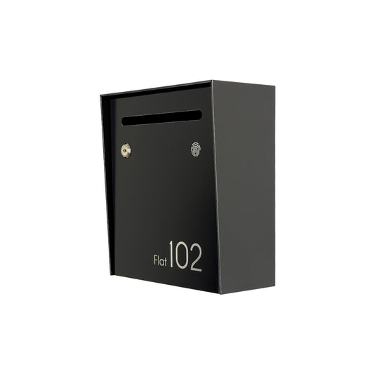 Small Apartment Mailbox - Minimalist Metallic Gray/Black Wall Mounted Modern Stylish Letterbox with Engraved Personalization
