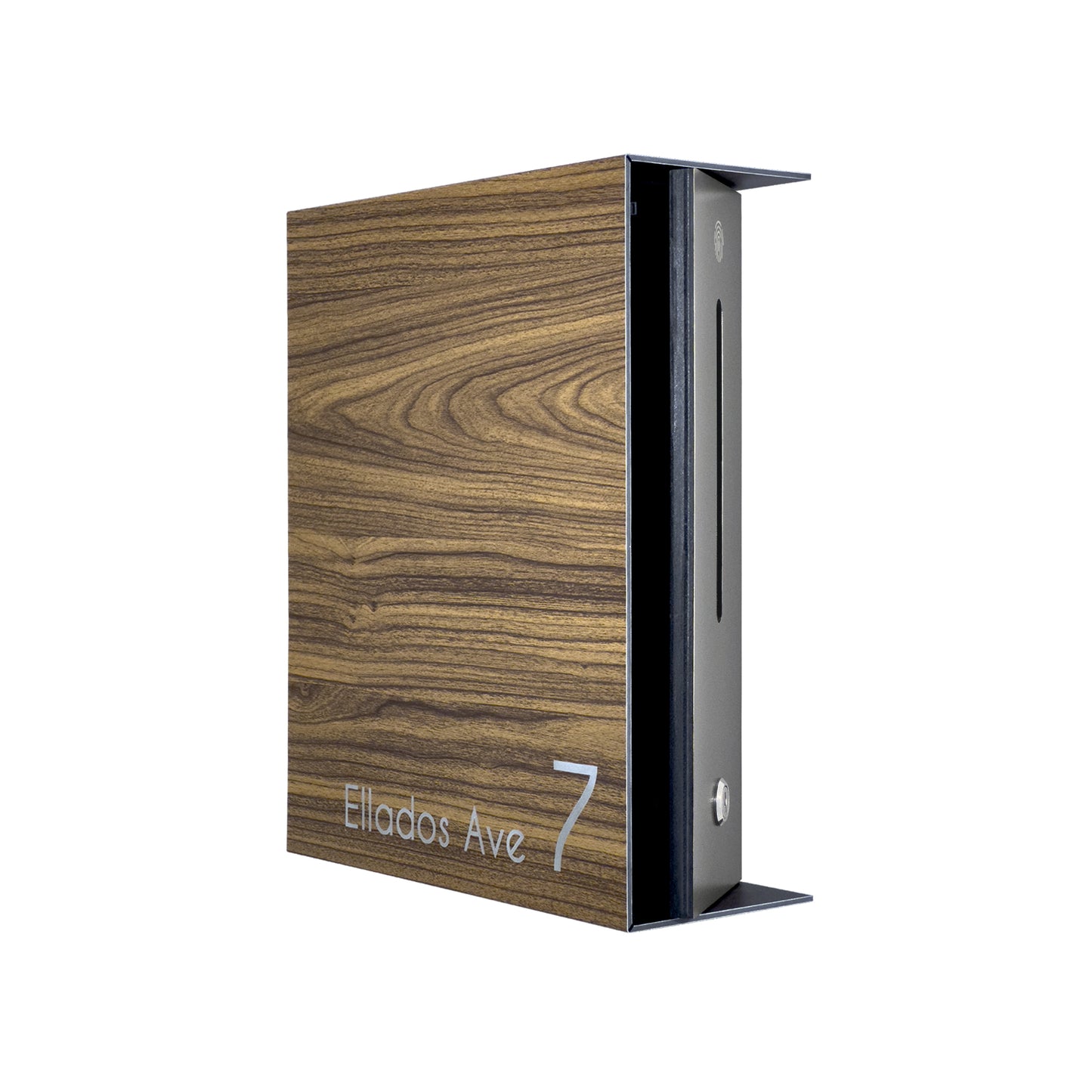 Walnut/Metallic Gray Minimalist Mailbox - Modern Stylish Letterbox for Home and Office with Engraved Personalization