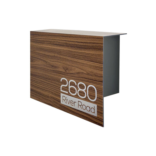 Elegant Minimalist Walnut/Metallic Gray Aluminium Mailbox - Durable Wall Mounted Modern Stylish Letterbox for Home and Office with Engraved Personalization