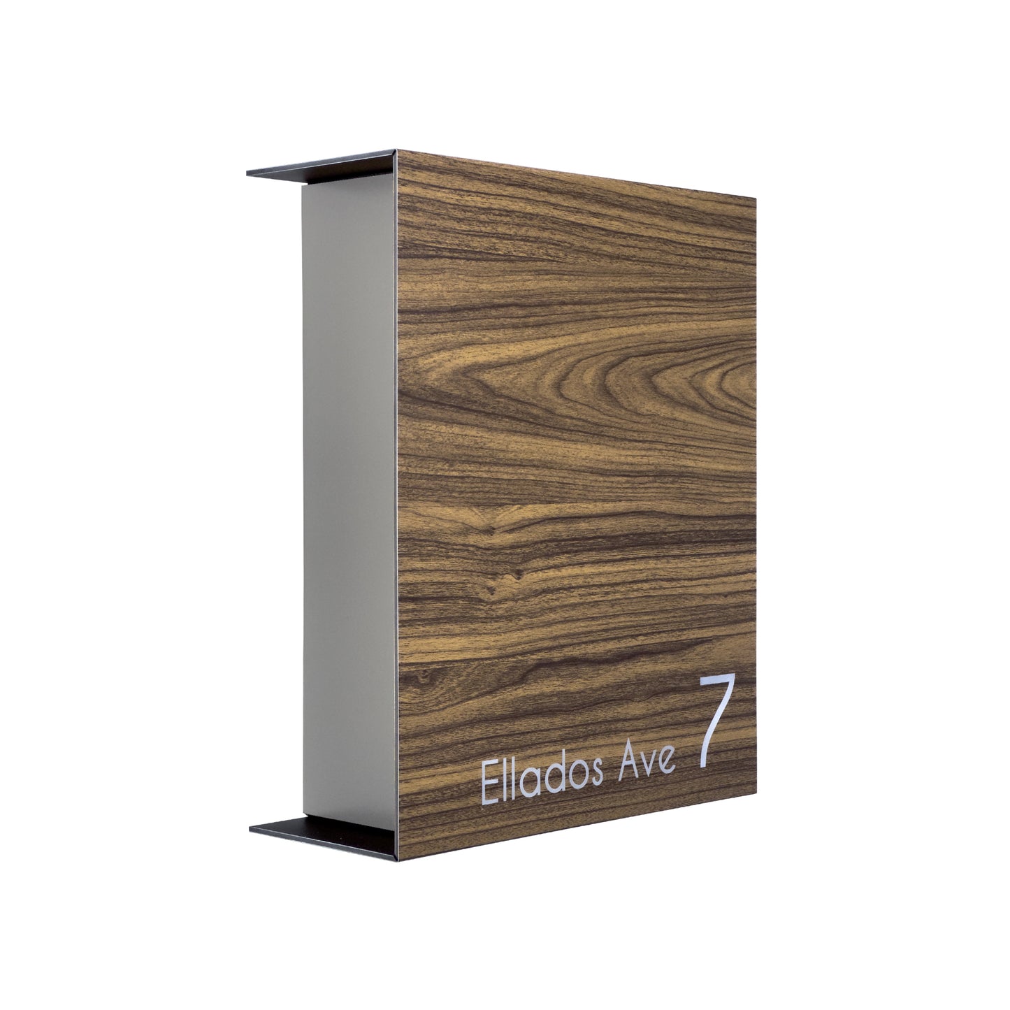 Walnut/Metallic Gray Minimalist Mailbox - Modern Stylish Letterbox for Home and Office with Engraved Personalization