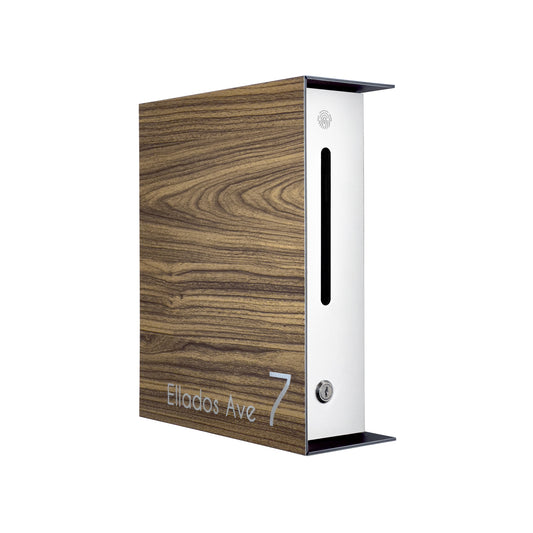 Walnut/White Minimalist Mailbox - Modern Stylish Letterbox for Home and Office with Engraved Personalization