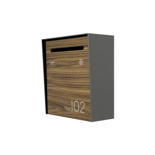 Small Apartment Mailbox - Minimalist Metallic Gray/Walnut Wall Mounted Modern Stylish Letterbox with Engraved Personalization