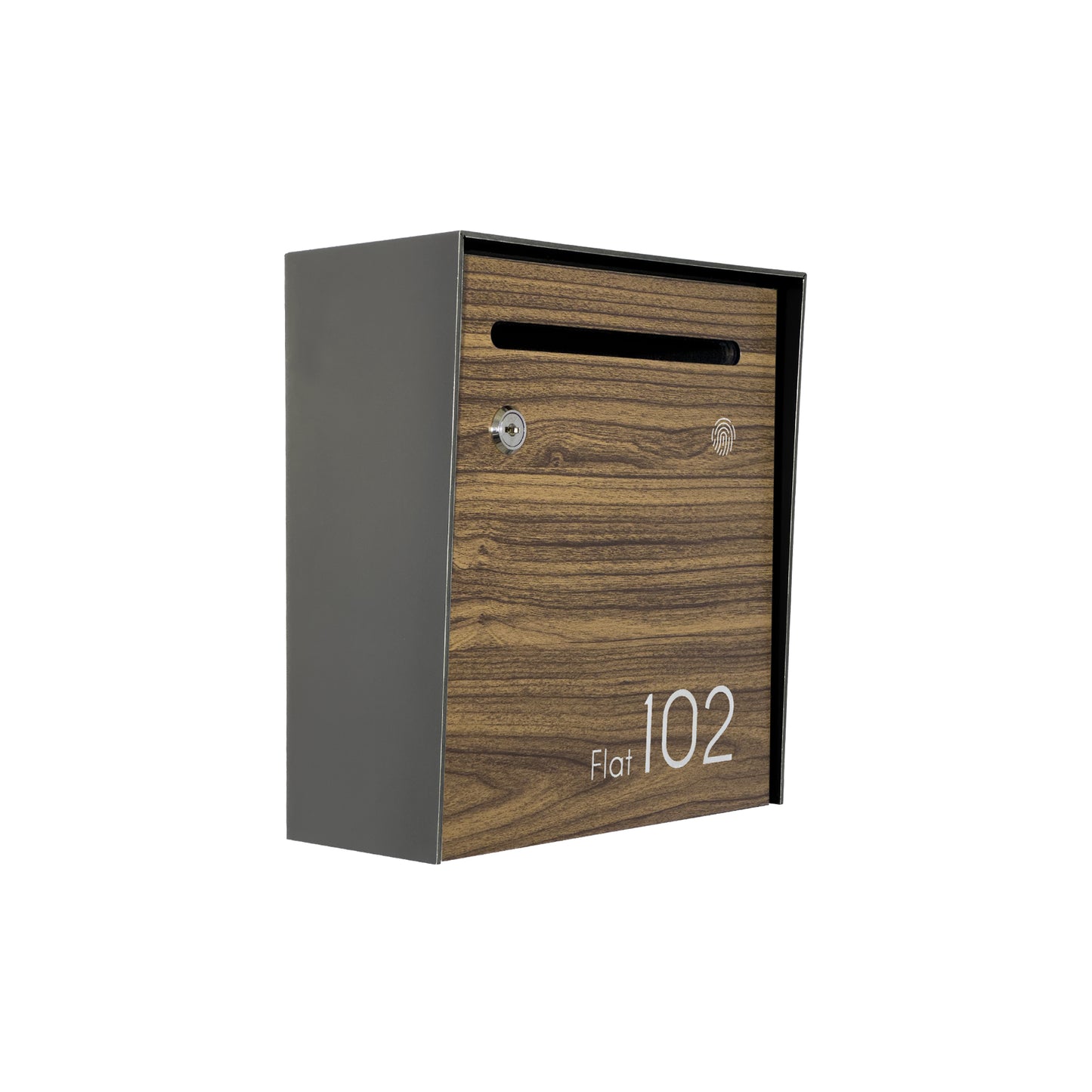 Small Apartment Mailbox - Minimalist Metallic Gray/Walnut Wall Mounted Modern Stylish Letterbox with Engraved Personalization