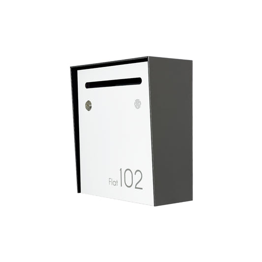 Small Apartment Mailbox - Minimalist Metallic Gray/White Wall Mounted Modern Stylish Letterbox with Engraved Personalization