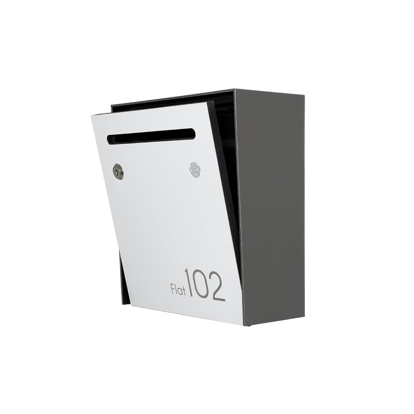 Small Apartment Mailbox - Minimalist Metallic Gray/White Wall Mounted Modern Stylish Letterbox with Engraved Personalization