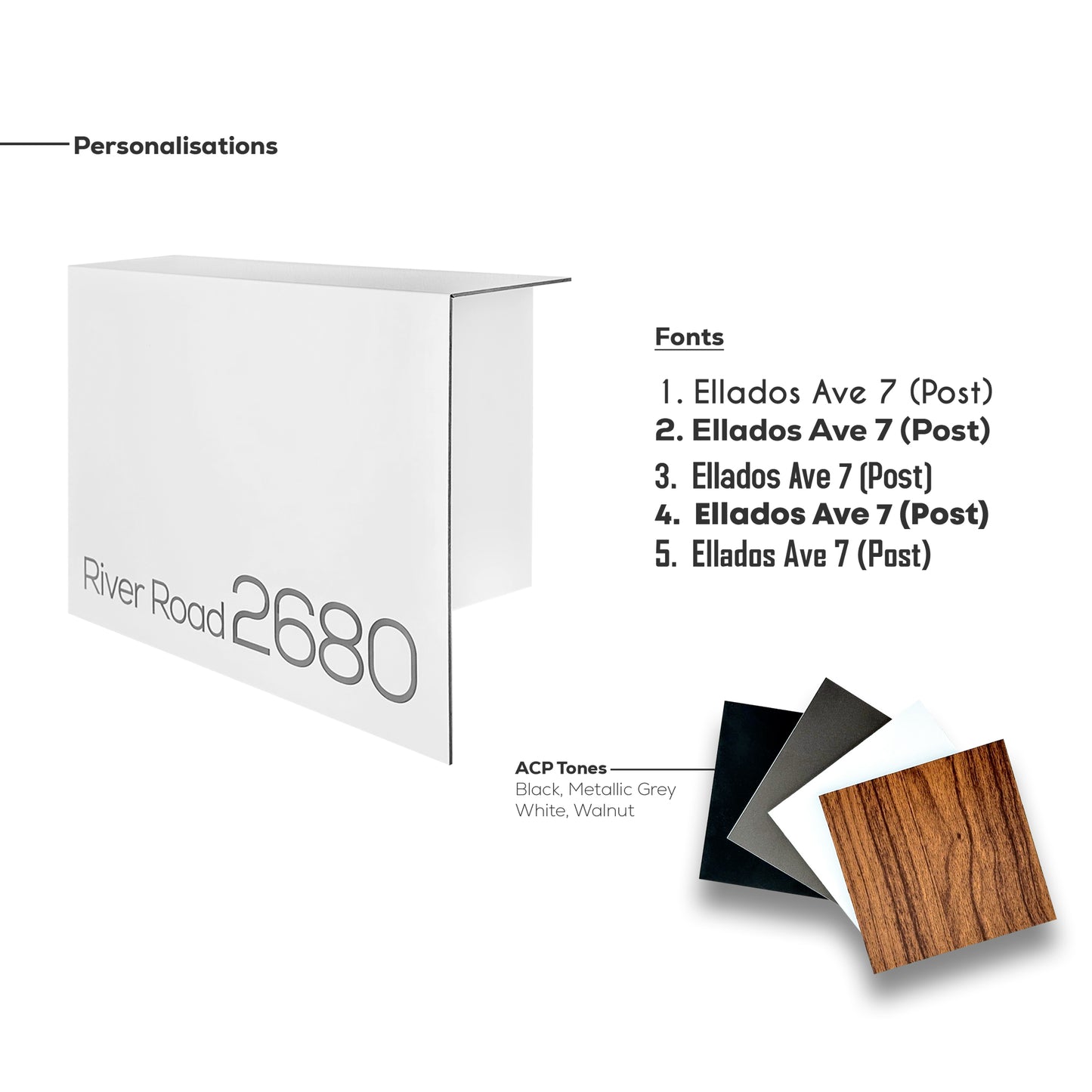 Elegant Minimalist Walnut/Black Aluminium Mailbox - Durable Wall Mounted Modern Stylish Letterbox for Home and Office with Engraved Personalization