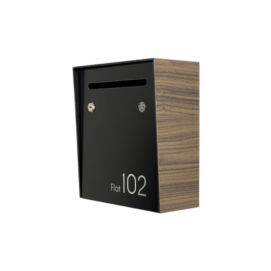 Small Apartment Mailbox - Minimalist Walnut/Black Wall Mounted Modern Stylish Letterbox with Engraved Personalization