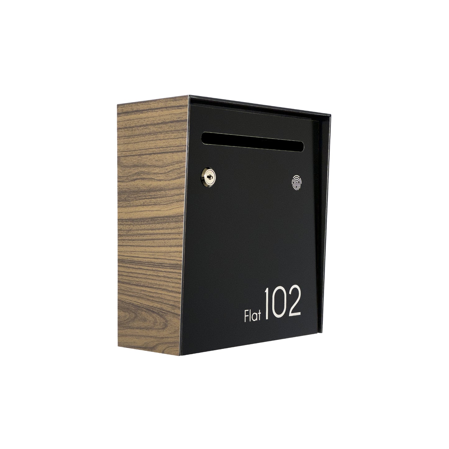 Small Apartment Mailbox - Minimalist Walnut/Black Wall Mounted Modern Stylish Letterbox with Engraved Personalization