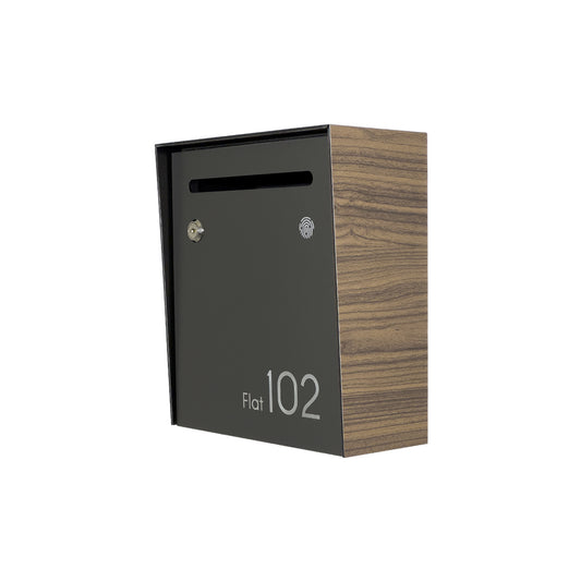 Small Apartment Mailbox - Minimalist Walnut/Metallic Gray Wall Mounted Modern Stylish Letterbox with Engraved Personalization