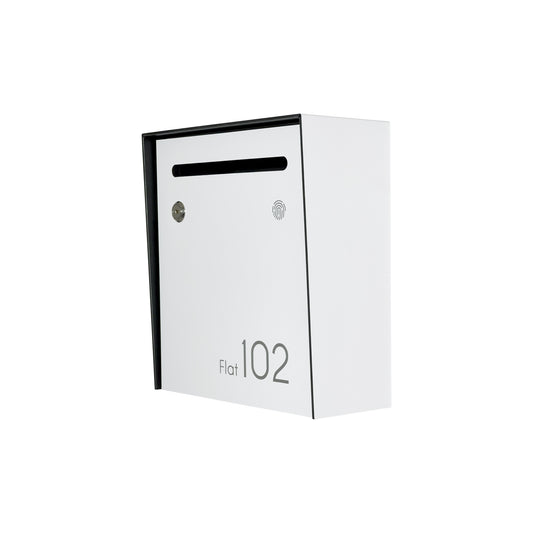 Small Apartment Mailbox - Minimalist White Wall Mounted Modern Stylish Letterbox with Engraved Personalization