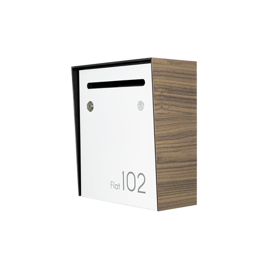 Small Apartment Mailbox - Minimalist Walnut/White Wall Mounted Modern Stylish Letterbox with Engraved Personalization