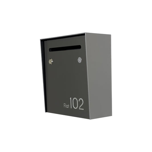 Small Apartment Mailbox - Minimalist Metallic Gray Wall Mounted Modern Stylish Letterbox with Engraved Personalization