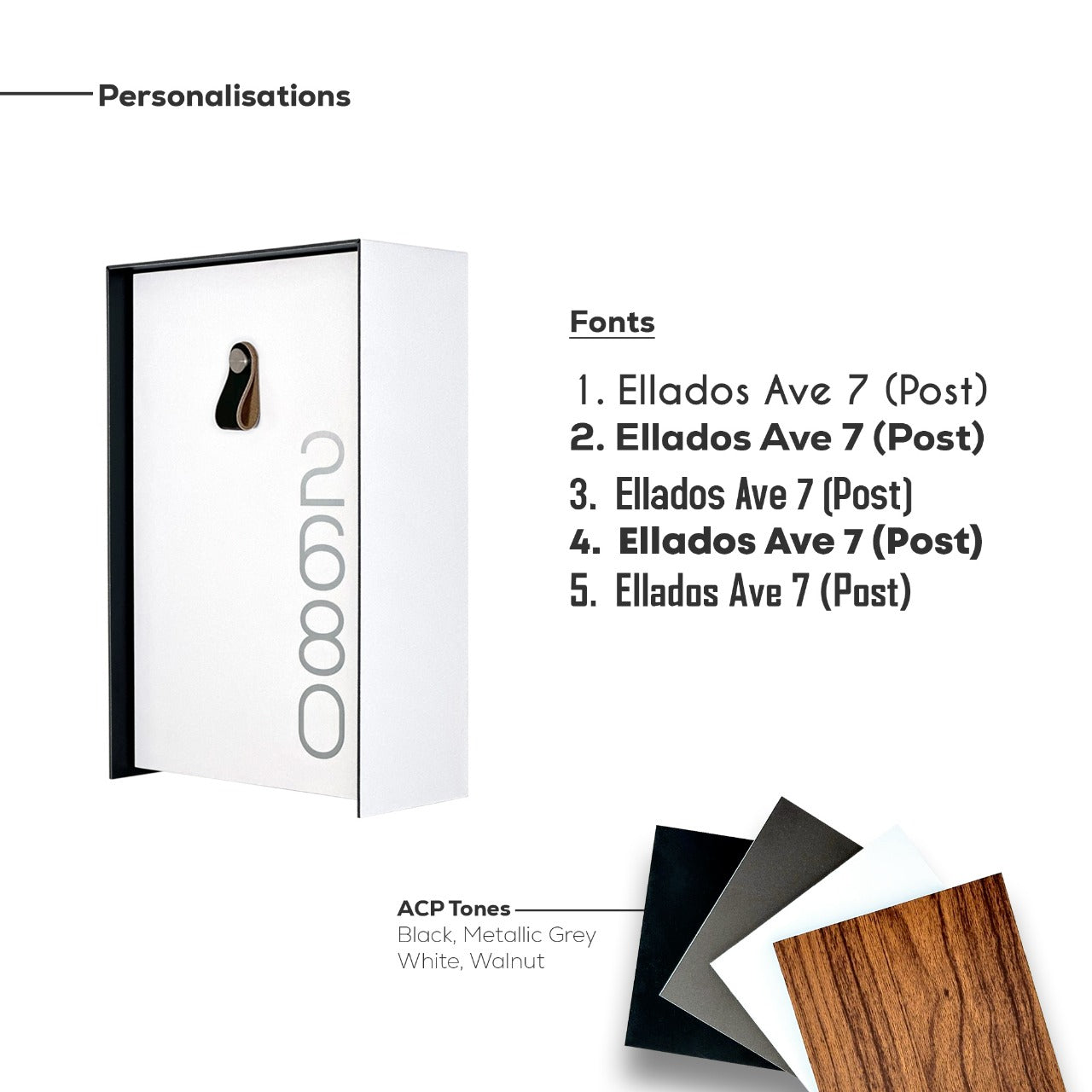 Vertical Minimalist White/Walnut Aluminium Mailbox - Contemporary Wall Mounted Stylish Letterbox for Home and Office with Engraved Personalization